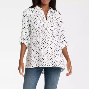 Seraphine Maternity Pintuck Button Down Shirt 4 White Black Polka Dot